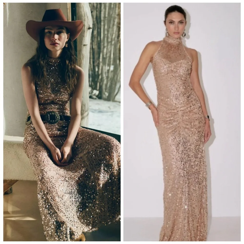 Delfi Collective Avelie Ruched Sequin Dress in Nude - Picture 2 of 16
